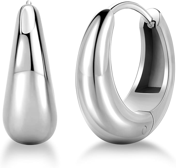 Small Gold Hoop Earrings Surgical Stainless Steel Hypoallergenic Silver Hoops 0.5/0.7 inch Chunky... | Amazon (US)