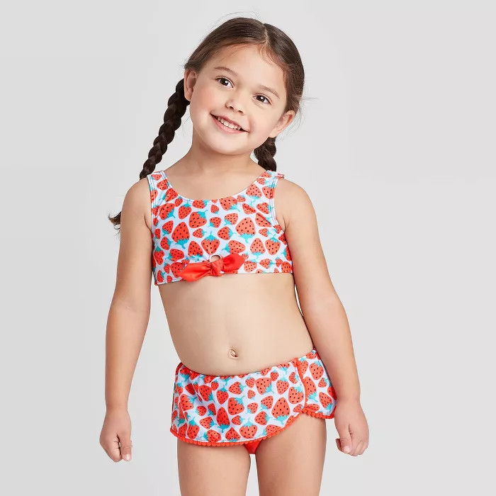 Toddler Girls' 2pc Strawberry Tie Front Bikini Set - Cat & Jack™ Feather Aqua | Target