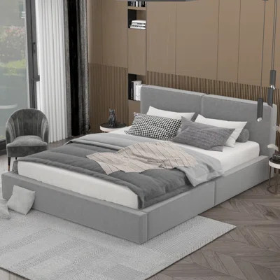 Queen Size Upholstered Platform Bed With Headboard | Wayfair North America