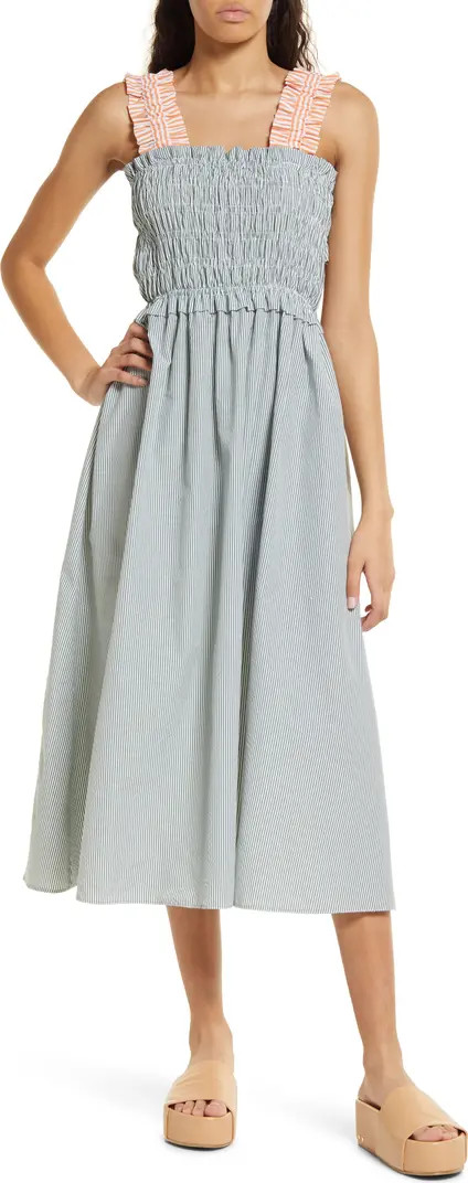 TOPSHOP Smocked Stripe Midi Dress | Nordstrom | Nordstrom