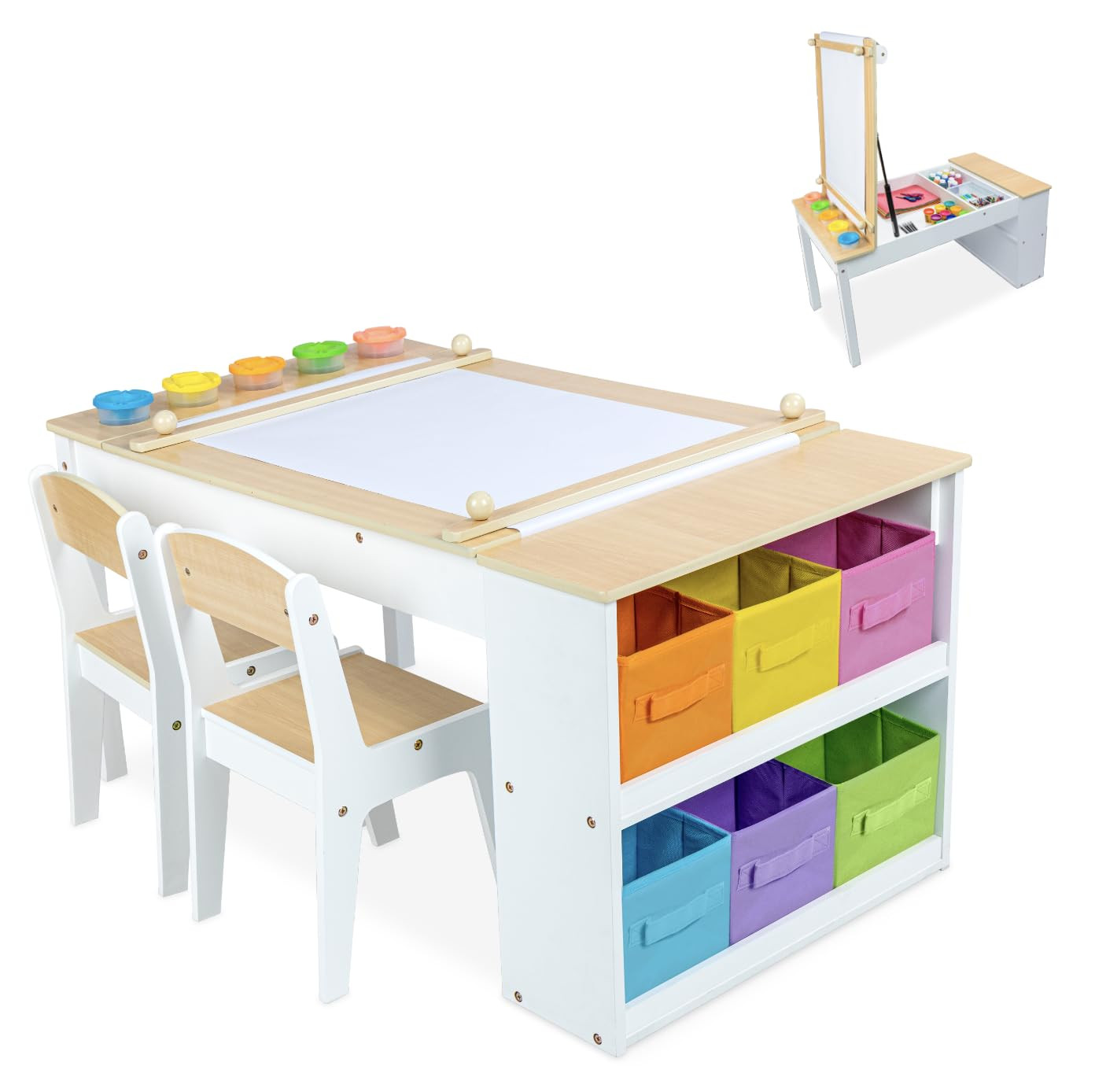 Milliard 2-in-1 Kids Art Table and Art Easel Table and Chair Set, Toddler Craft and Play Wood Act... | Amazon (US)