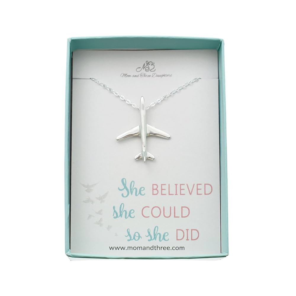 Jet Plane Charm Pendant In Sterling Silver on an 18 Inch Sterling Silver Cable Chain. Gift For Pi... | Amazon (US)