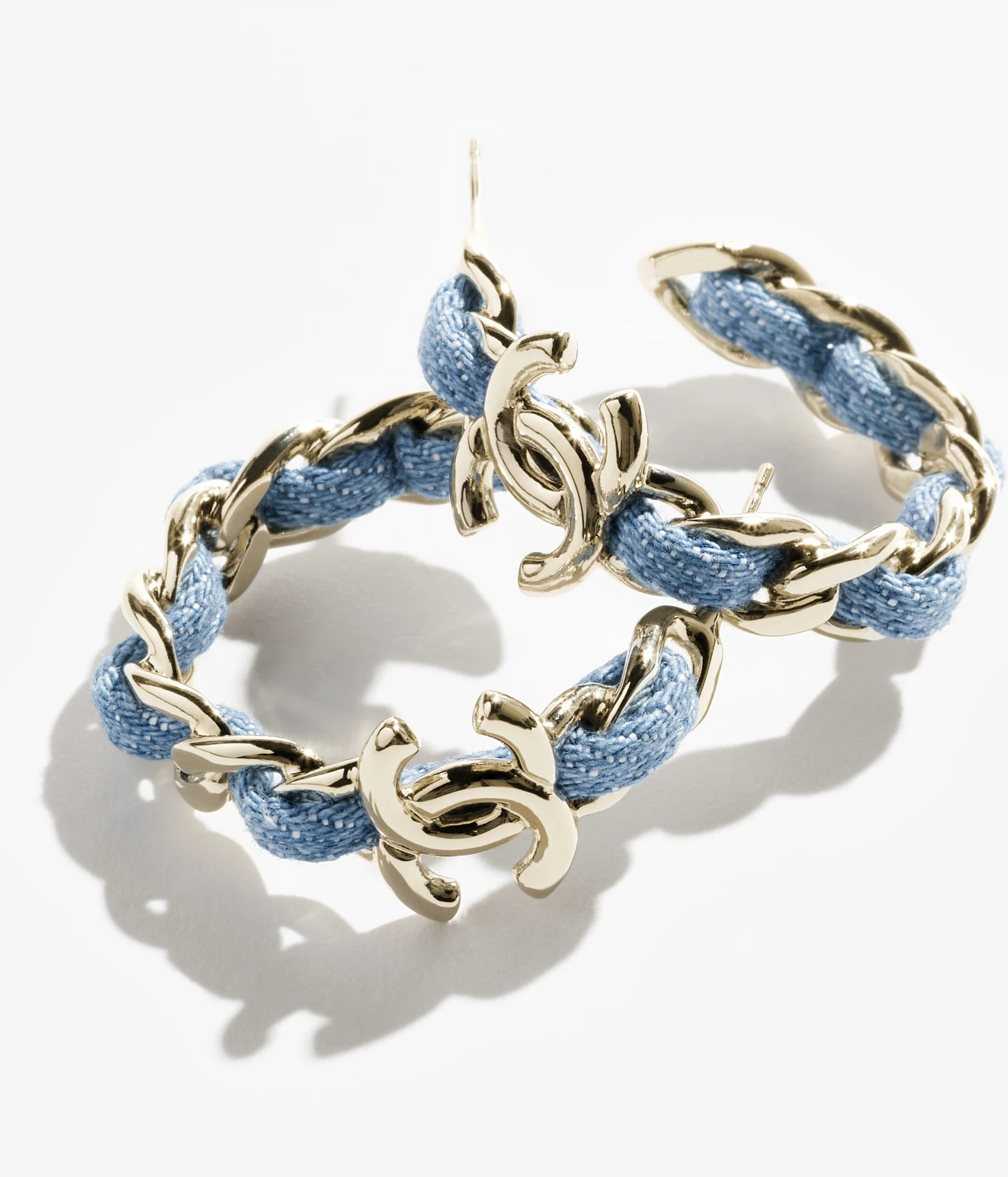 Hoop earrings - Metal & denim, gold & blue — Fashion | CHANEL | Chanel, Inc. (US)