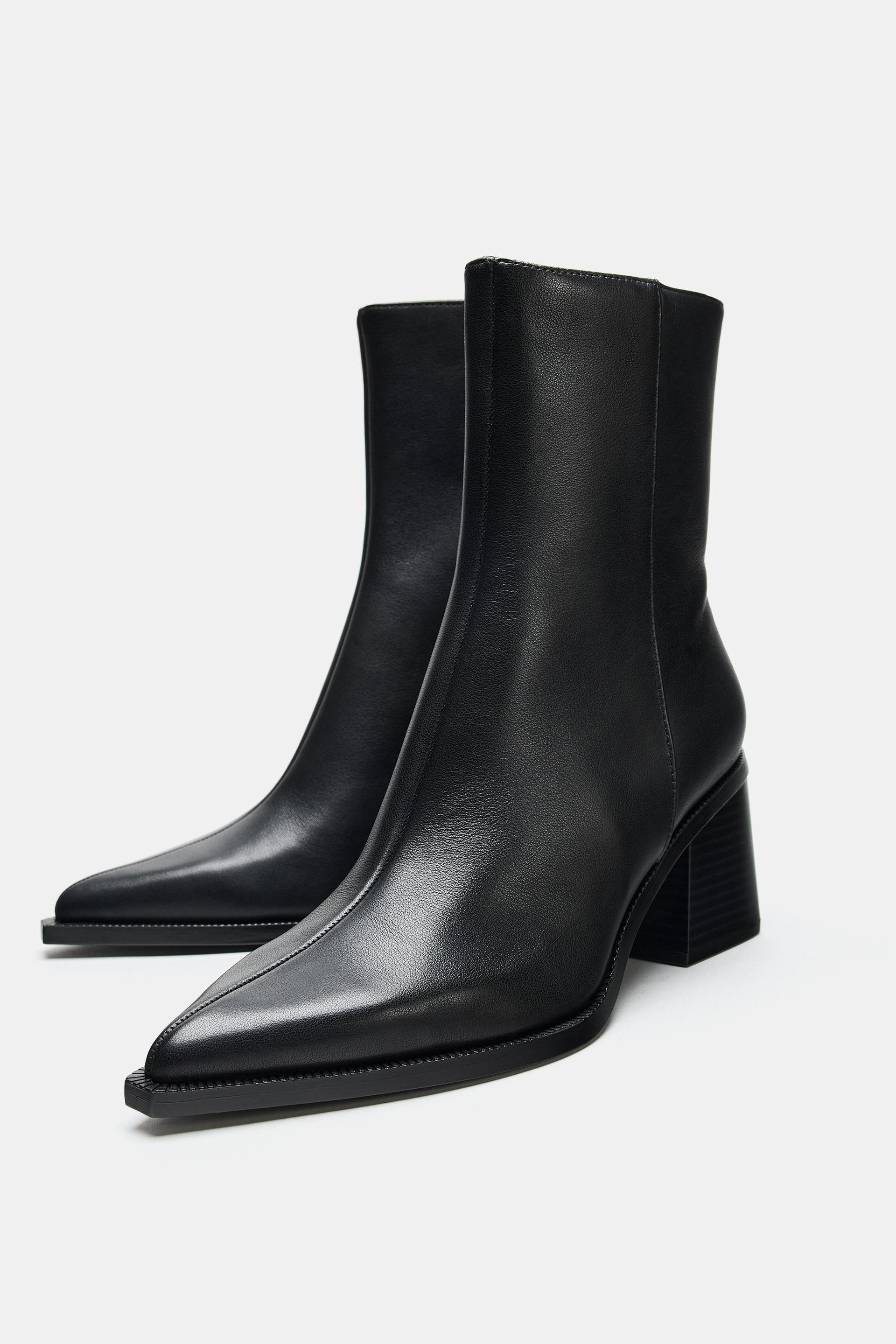 Zara - Leather Heeled Ankle Boots - Black - 9 - Woman | Zara Canada
