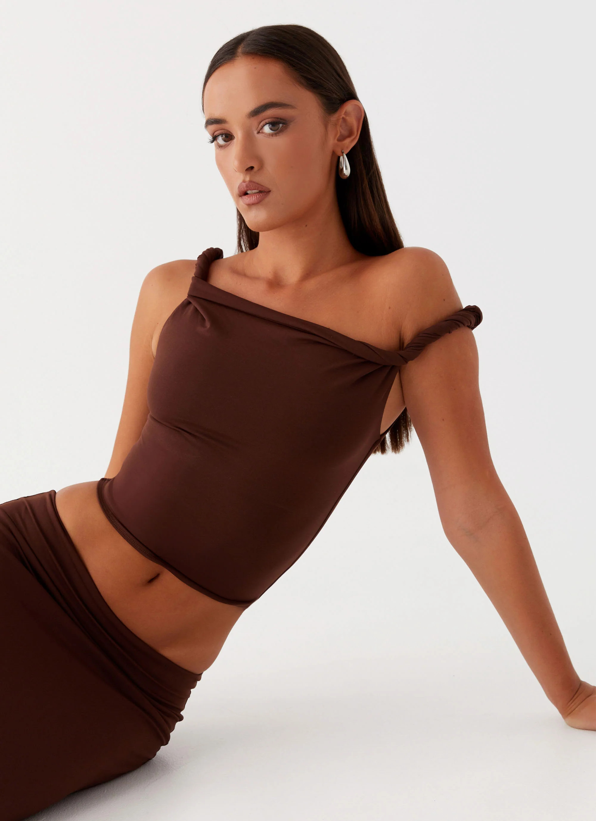 Solace Soul Twist Shoulder Top - Chocolate | Peppermayo (Global)