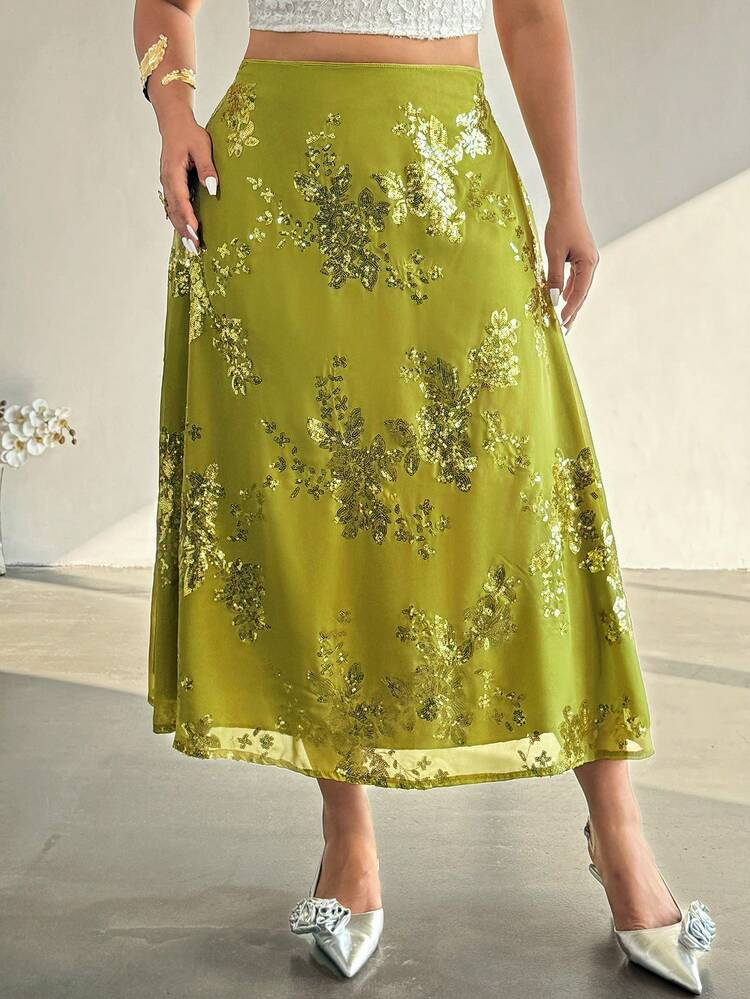 Green sparkly Maxi skirt | SHEIN