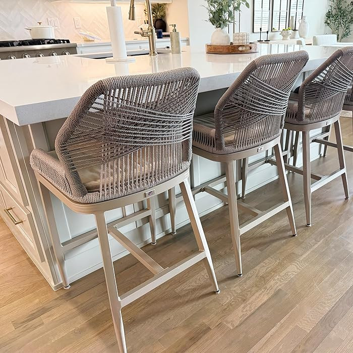 PURPLE LEAF Patio Bar Stools 28" H Set of 2 Handwoven Wicker Bar Height Stool Modern Aluminum Hig... | Amazon (US)