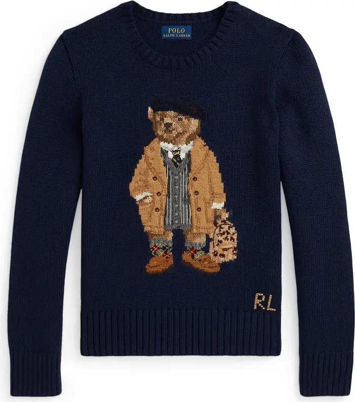 Kids' Polo Bear Intarsia Cotton Crewneck Sweater | Nordstrom