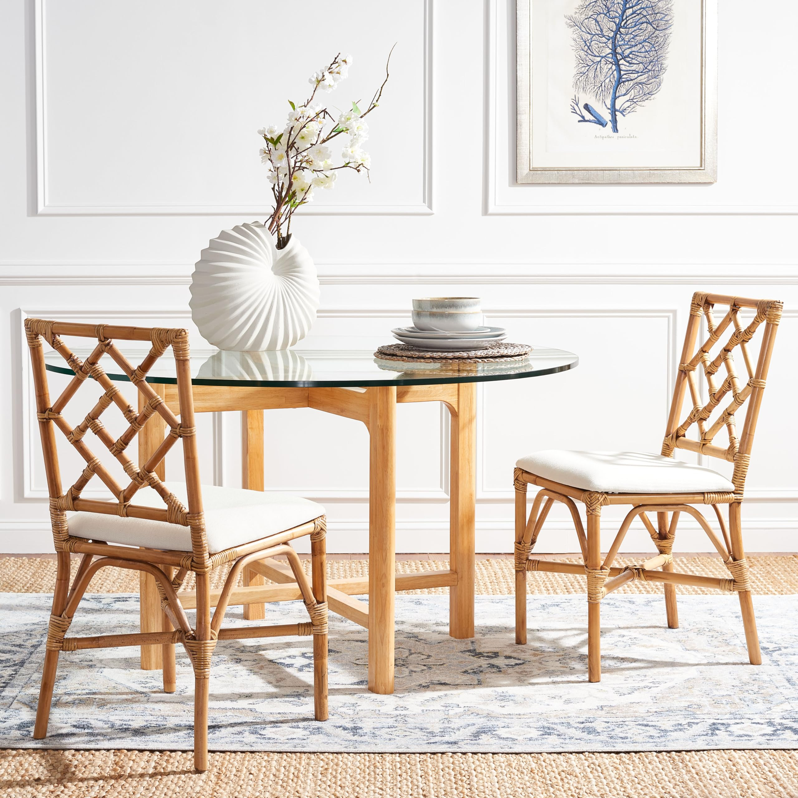 SAFAVIEH Home Collection Bhumi Brown/White Accent Chair with Cushion Set of 2 (Fully Assembled) | Amazon (US)