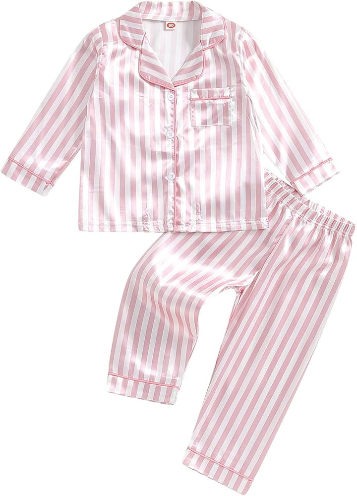 Douhoow Kids Baby Toddler Girls Satin Silk Pajamas Set Long Sleeve Button Down Shirts Tops Pants ... | Amazon (US)