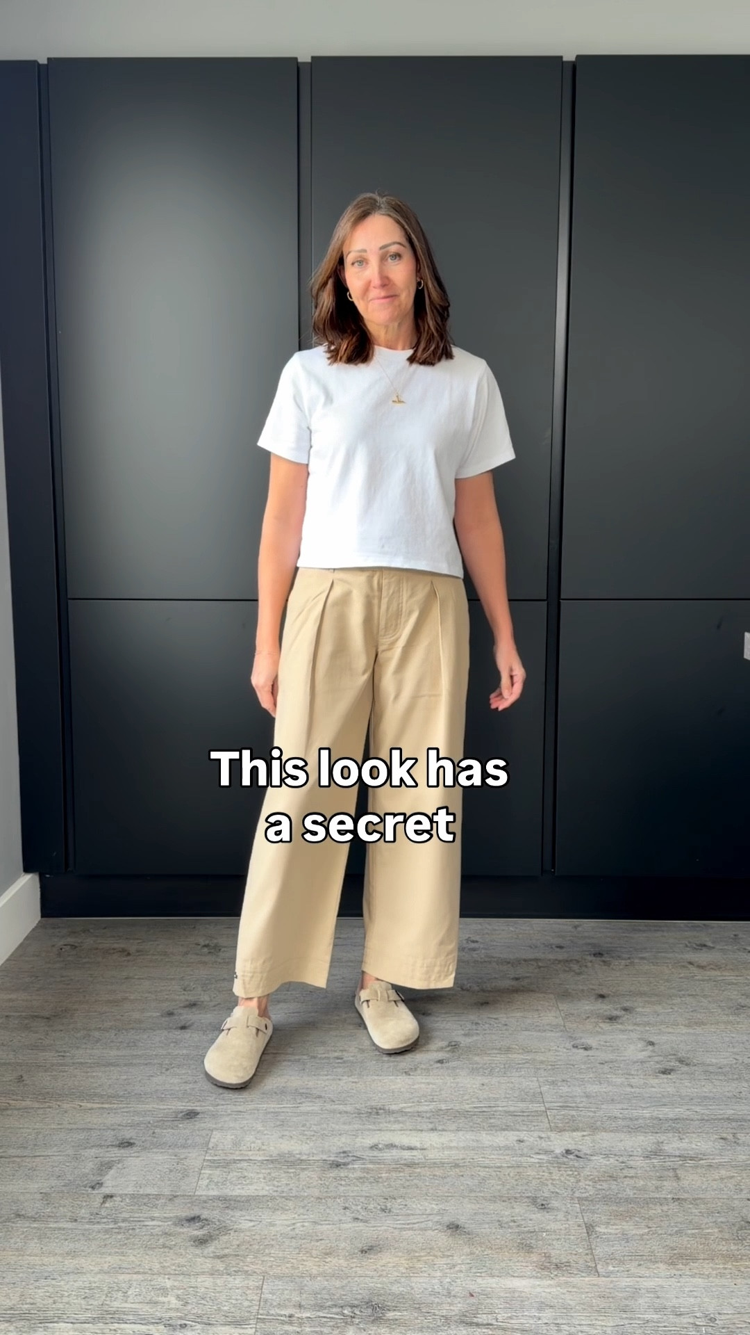 I like a wide leg. I like a barrel leg - so this clever adjustable pair of relaxed chinos give me the best of both worlds. Just attach the popper and you change the shape to suit the look you want. I wear a M

I’ve paired them with this lovely soft spring knit which also comes in a gorgeous off white.  I wear a L
The pendants add a modern twist and come in a pack of four so you can mix and match to suit your mood xx