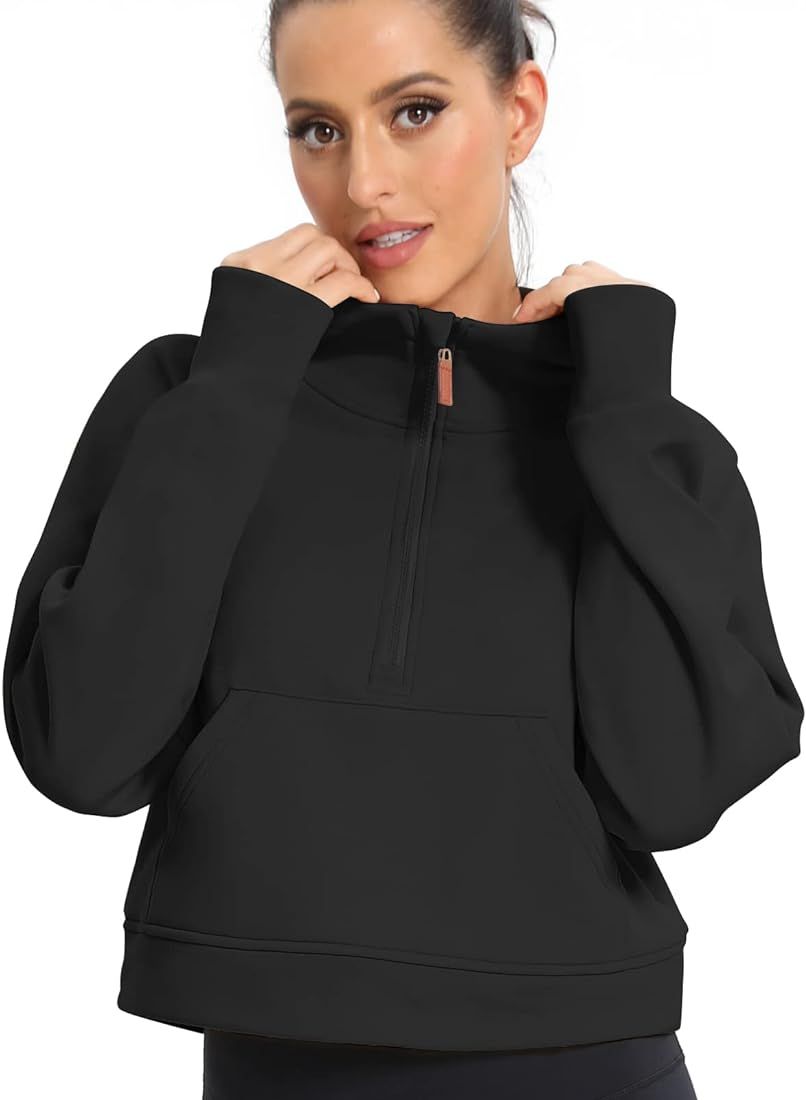 POGTMM Womens Crop Top Hooded Sweatshirt Trendy Zippered Pullover Sweatshirt Long Sleeve Soft Hoo... | Amazon (US)