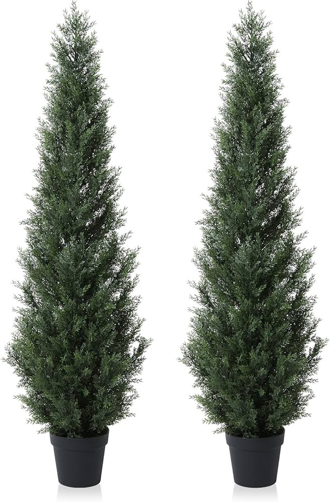 5FT Artificial Cedar Topiary Trees for Outdoors Potted Fake Cypress Trees Faux Evergreen Plants f... | Amazon (US)