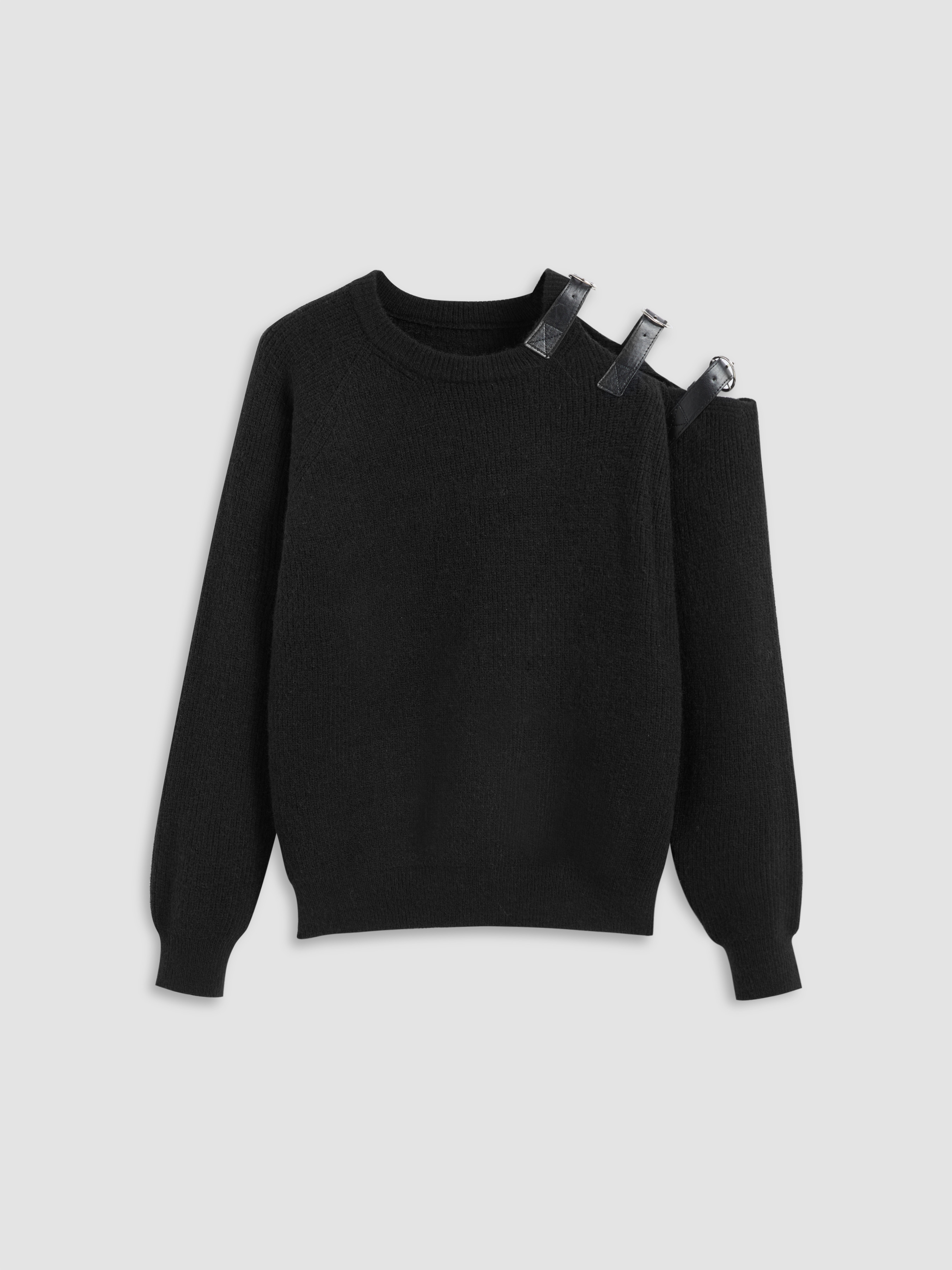 Knit Fabric Knitted Round Neckline Solid Belted Asymmetrical Long Sleeve Top For Daily Casual Mus... | Cider