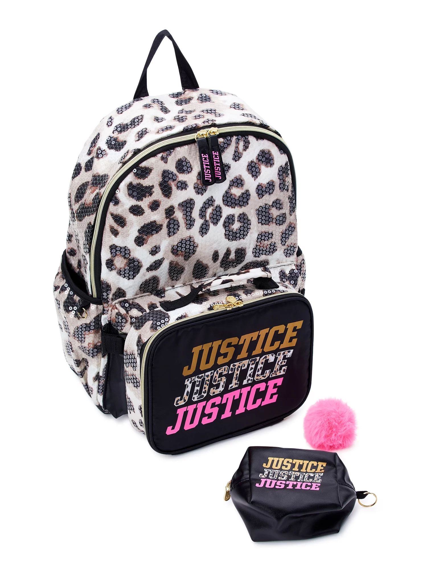 Justice Girls 17" Laptop Backpack 3-Piece Backpack Set with Lunch Tote and Pouch Leopard Brown Pr... | Walmart (US)