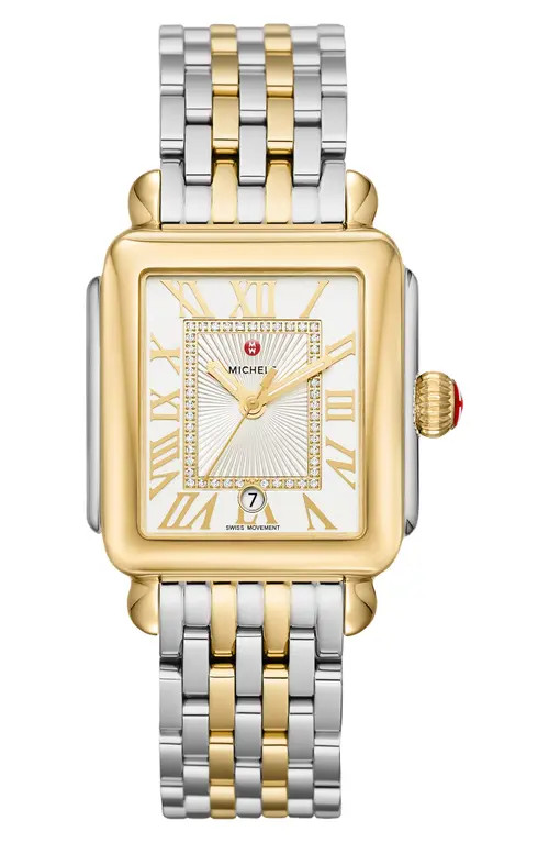 MICHELE Deco Madison Diamond Dial Bracelet Watch, 33mm in Gold/silver at Nordstrom | Nordstrom
