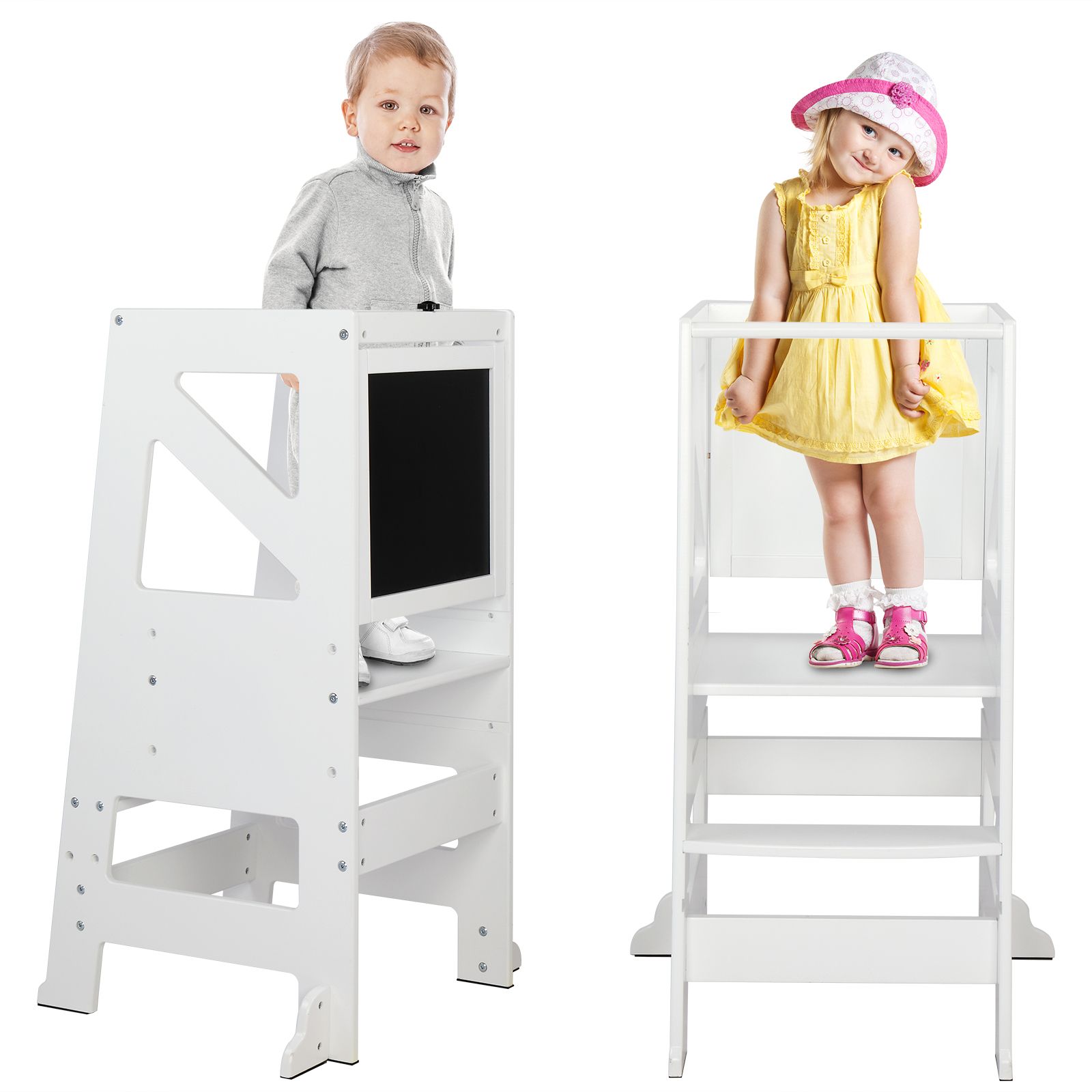 JOYMOR Kids Step Ladder Stool Adjustable Height Kitchen Toddler Learning Tower w/ Chalkboard, Whi... | Walmart (US)
