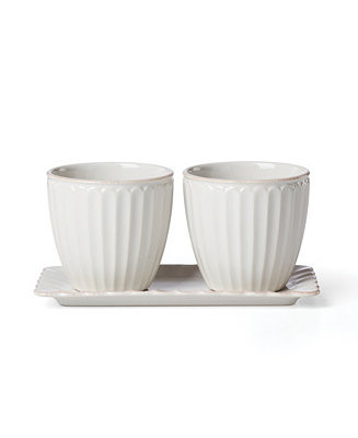 French Perle Scallop Herb Pots Tray Set | Macy's