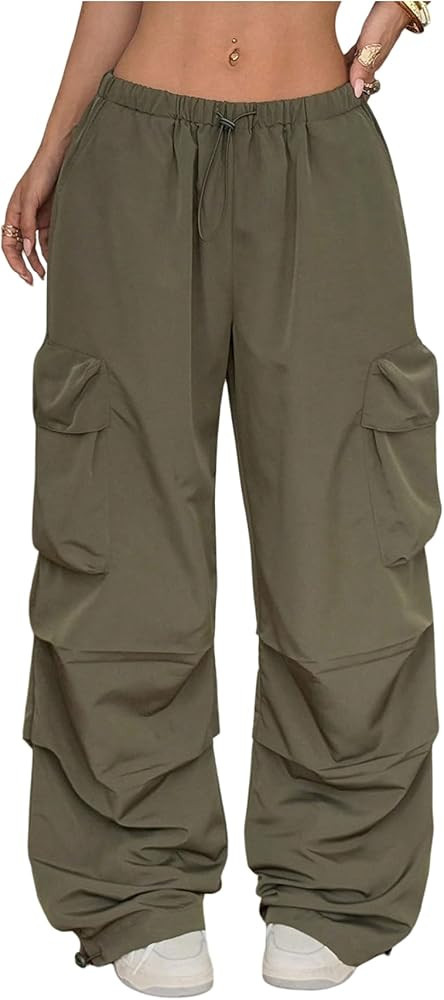 GORGLITTER Women's Baggy Cargo Pants Casual Dressy Parachute Pants Low Rise Wide Leg Travel Track... | Amazon (US)