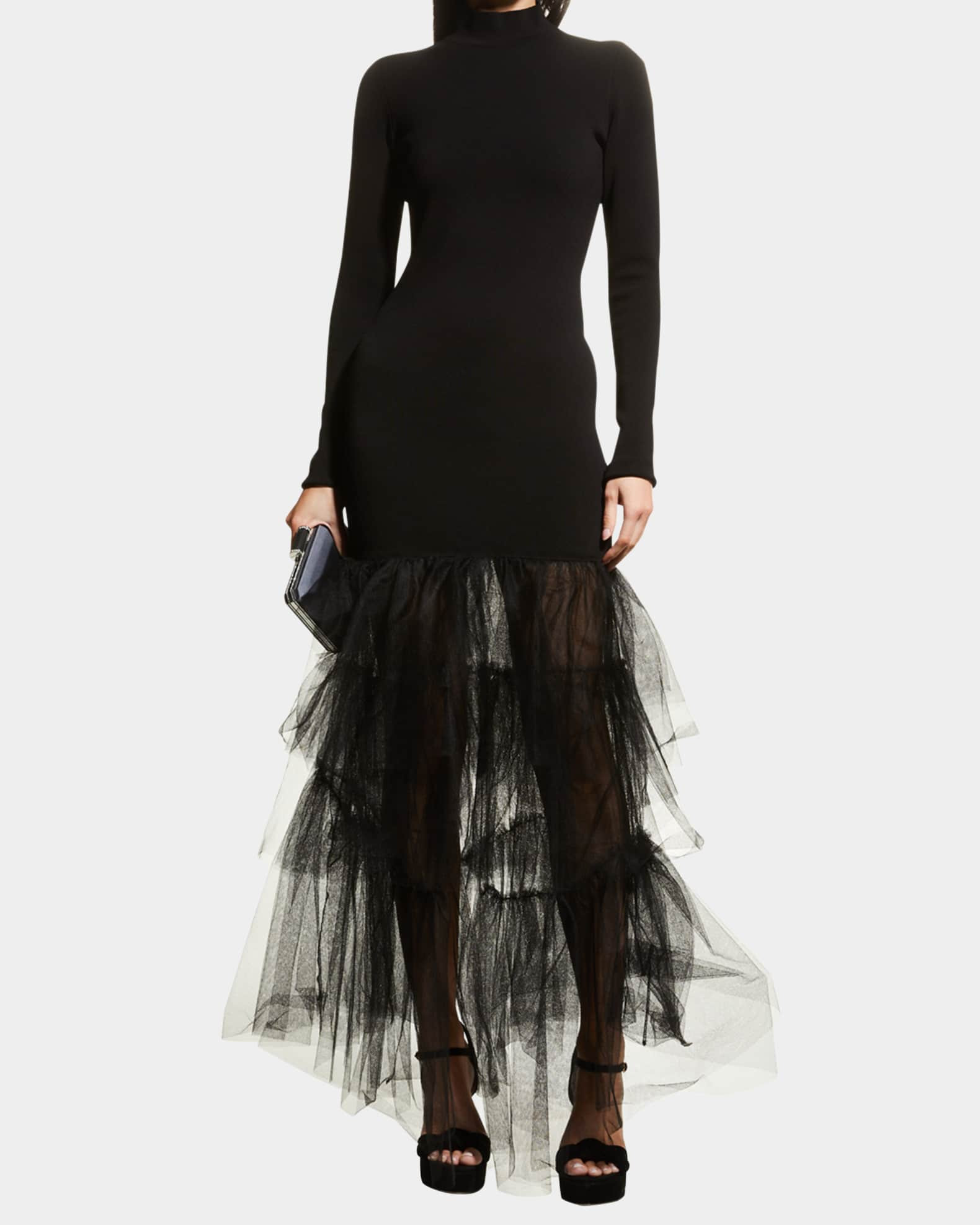 Philosophy di Lorenzo Serafini Tulle-Hem Turtleneck Dress | Neiman Marcus