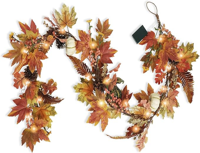 Artgar Fall Garland - 6 Ft Maple Leaf Pumpkin Berry Garland - Fall Decor Garland with 30 Warming ... | Amazon (US)
