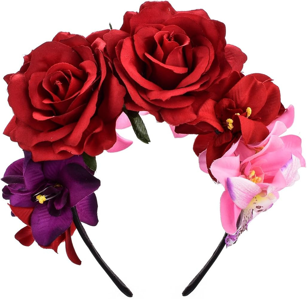 DreamLily Day of The Dead Headband Costume Rose Flower Crown Mexican Headpiece BC40 | Amazon (US)