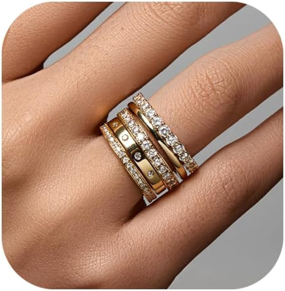 FAXHION Gold Rings for Women Non Tarnish, 14k Gold Plated Dainty Stacking Cubic Zirconia Thumb Ri... | Amazon (US)