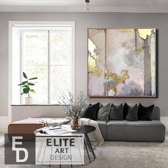 Extra Large Wall Painting Abstract Painting Gold Leaf Office Painting Wall Art Oversized Painting... | Etsy (US)