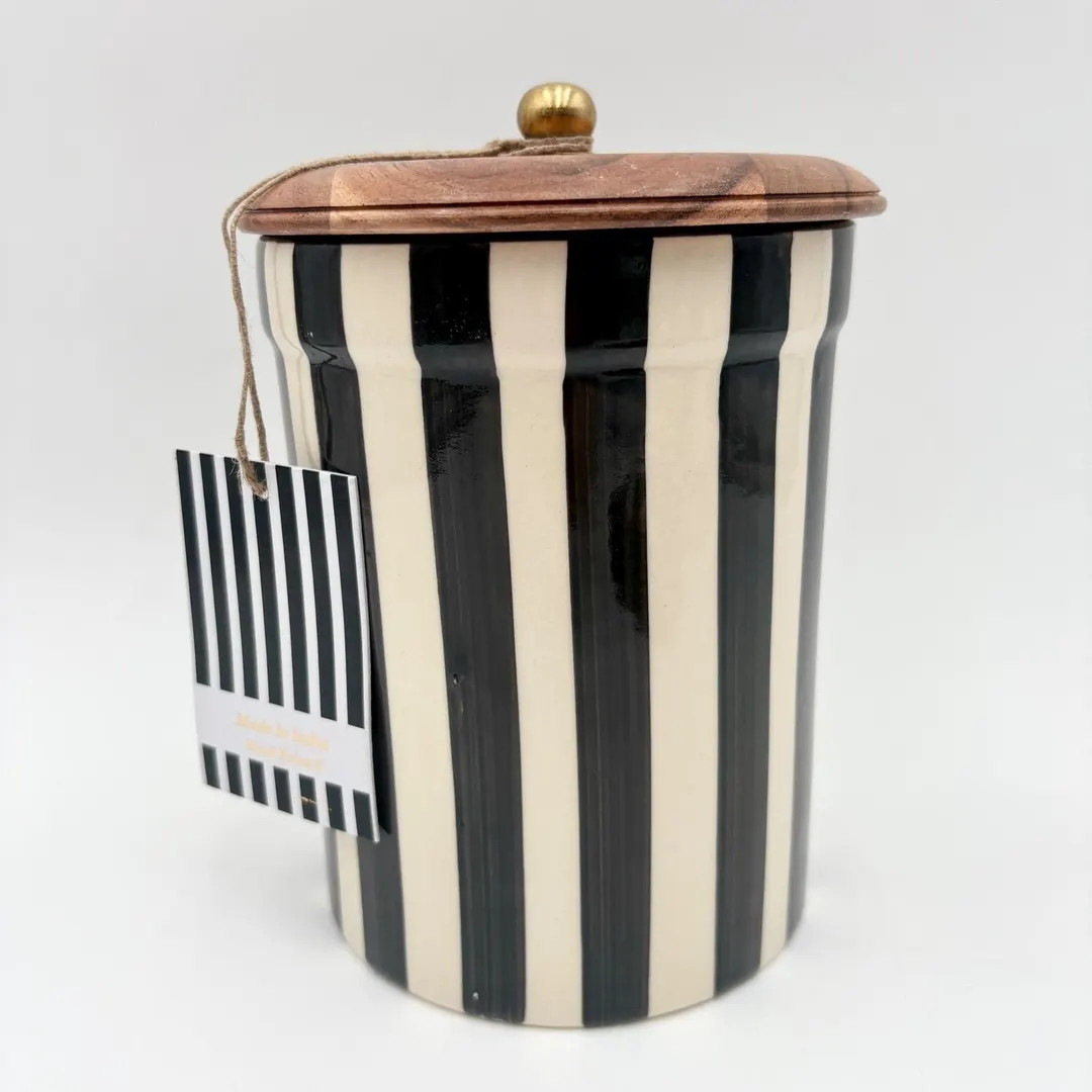 Ceramic Striped Kitchen Canister Decorative Storage Container With Wood Lid - Etsy | Etsy (US)