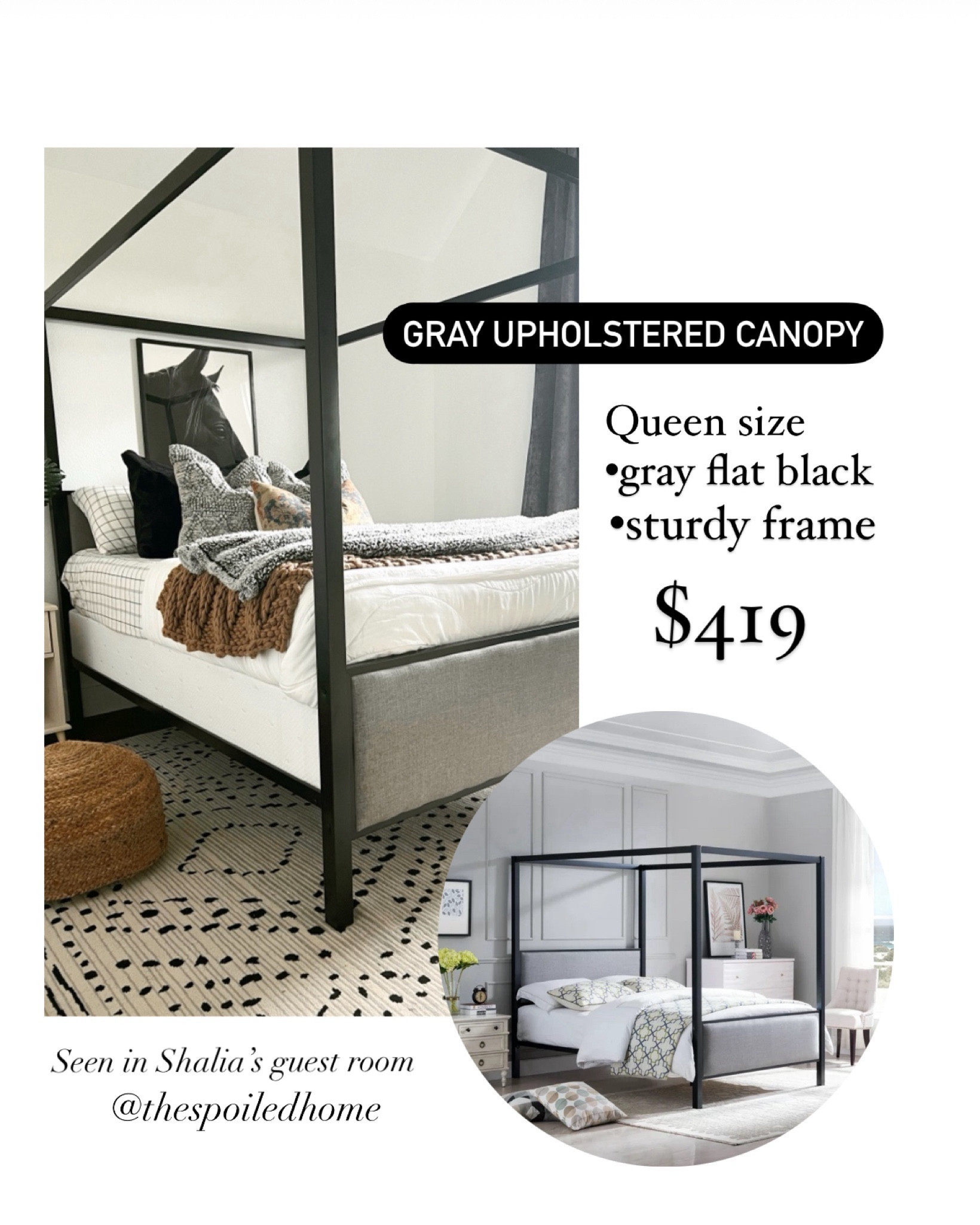 Gray flat black canopy bed in queen size from @walmart 
This bed is sturdy! We moved this bed to my parents’ guesthouse, but it’s still in use! #guestbedroom

#LTKfamily #LTKhome