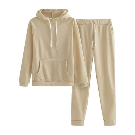 QUYUON Womens Hoodies Sweatshirts Sets - Sweatsuits for Women Set 2 Piece Hoodie Women Hoodies Tracksuit Long Sleeve Hooded Sweatshirts Pockets Drawstring Joggers Pants Two Piece Outfits D-Khaki XXL | Walmart (US)