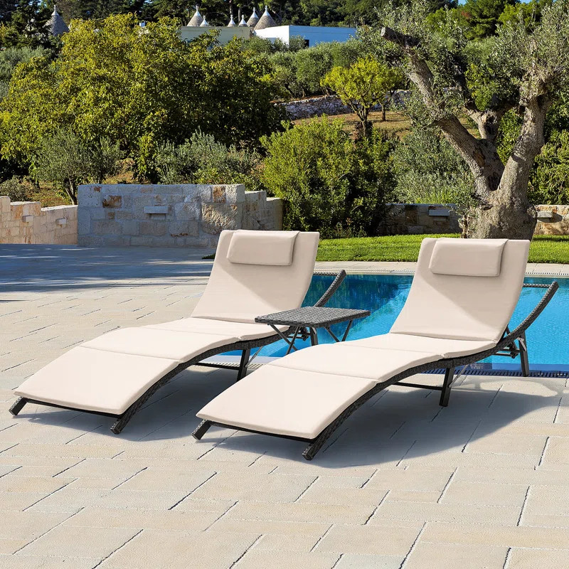 Raminez 3-Piece 81" Long Reclining Double Chaise with Cushions and Table | Wayfair Professional
