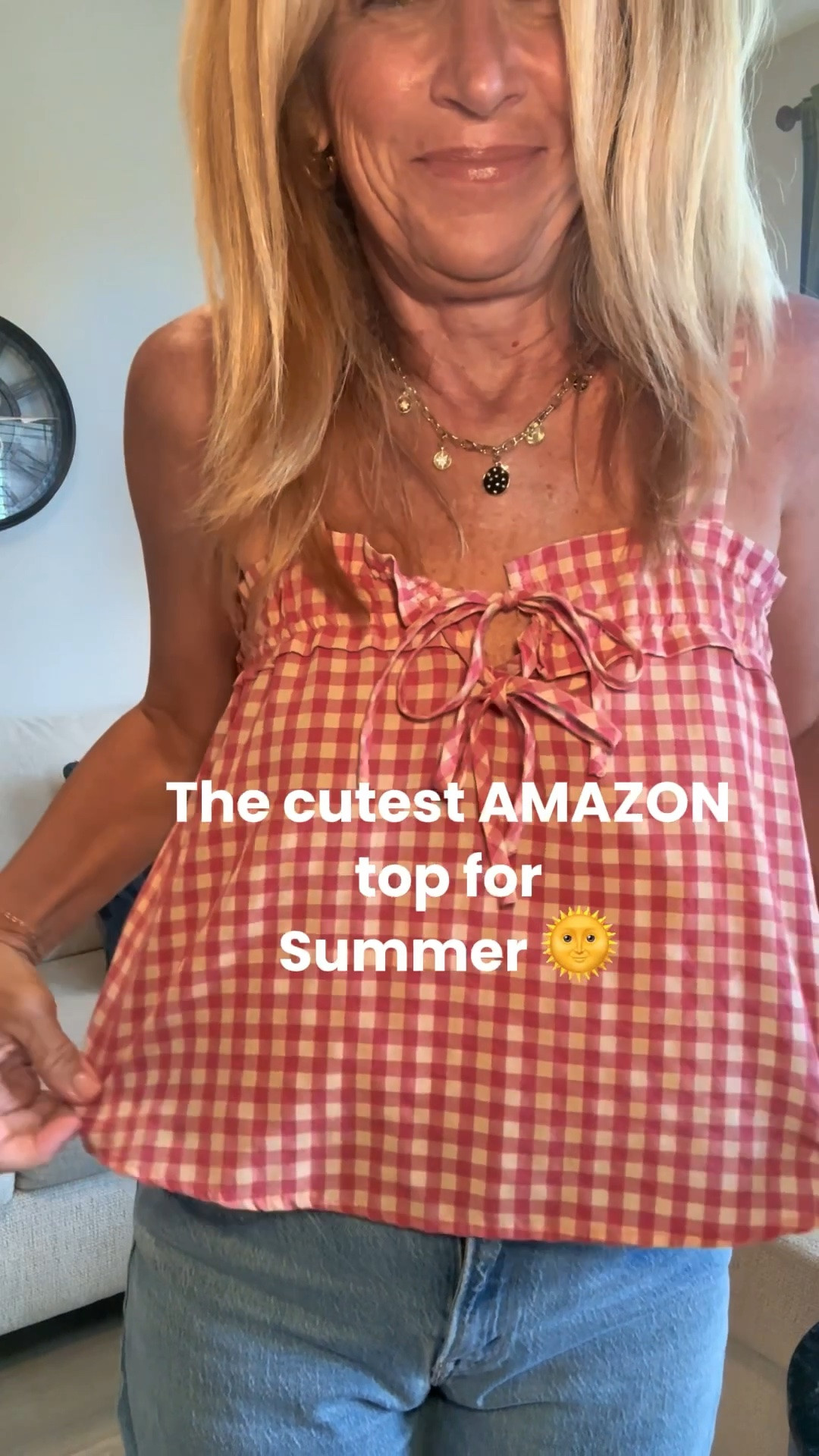 Easiest summer outfit and every piece is linked 🔗
This gingham flowy top from Amazon is everything — flowy, casual, runs true to size and I’m in a medium. Comes in so many colors I may have a problem. 😂
Abercrombie jeans, Walmart sandals, a Walmart purse that looks way more expensive than it is, and a Baublebar necklace to finish it off.
Summer done. You’re welcome. 😂
#ginghamtop #flowytop #amazonfashion #amazonoutfit #summeroutfit #casualsumerstyle #abercrombiejeans #walmartsandals #walmartstyle #baublebar #amazonfinds #summerbasics #outfitover50 #summerootd #affordablestyle​​​​​​​​​​​​​​​​
@abercrombie

#LTKxAbercrombie #LTKgrwm #LTKootd