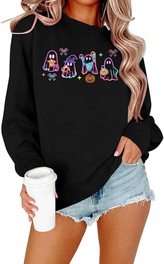 MNLYBABY Halloween Ghost Sweatshirts for Women Halloween Sweatshirt Spooky Ghost Graphic Long Sle... | Amazon (US)