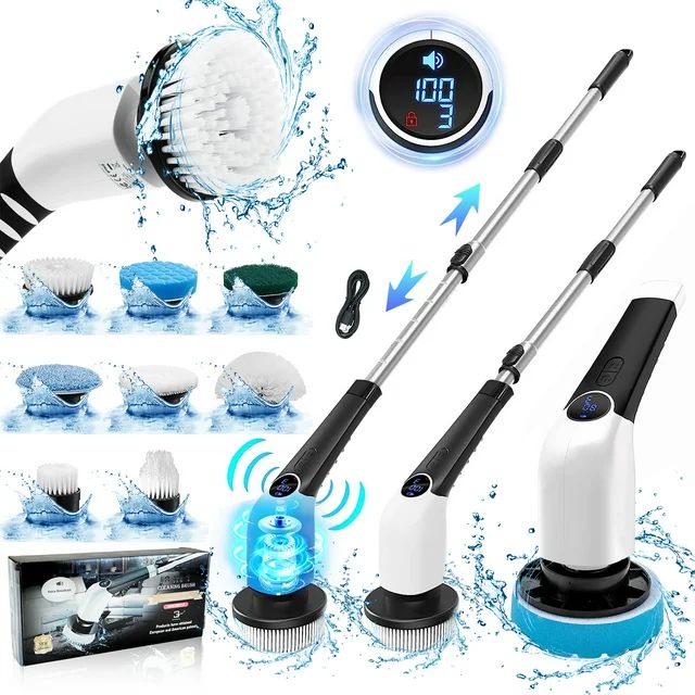 YUWENUS Electric Spin Scrubber, 3 Speeds Cordless Cleaning Brush with 8 Replaceable Brush Heads A... | Walmart (US)