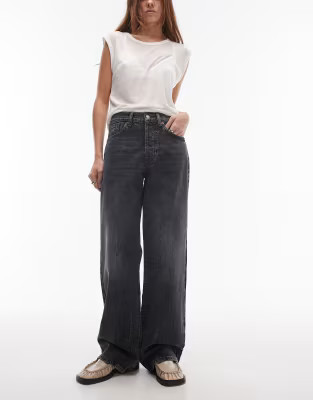 Topshop mid rise Column jeans in washed black | ASOS (Global)