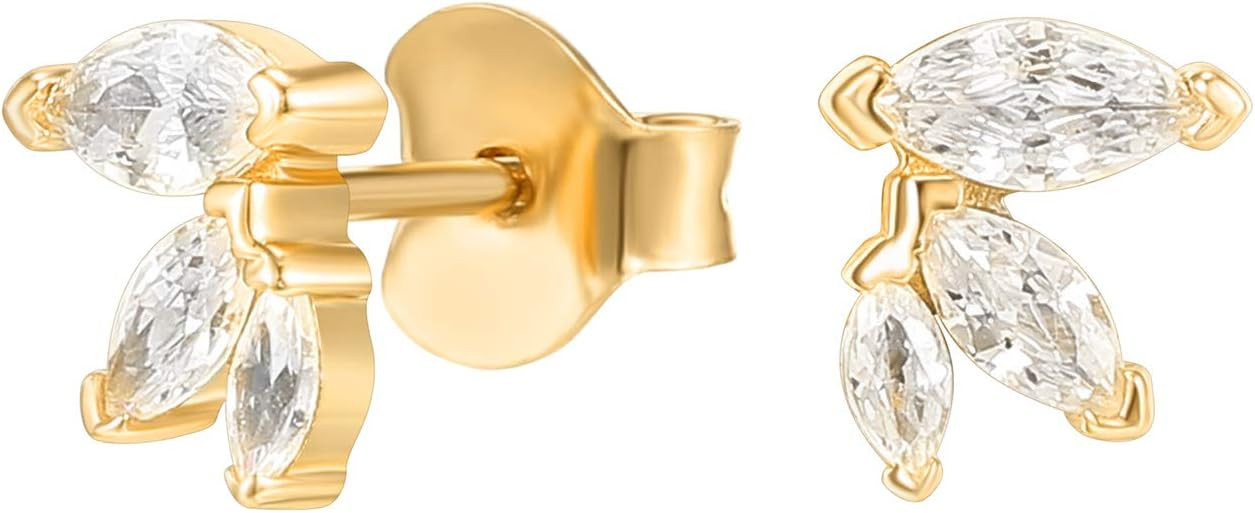 PAVOI 14K Gold Plated Dainty Stud Earrings for Women - 925 Sterling Silver Posts Earrings with Cu... | Amazon (US)