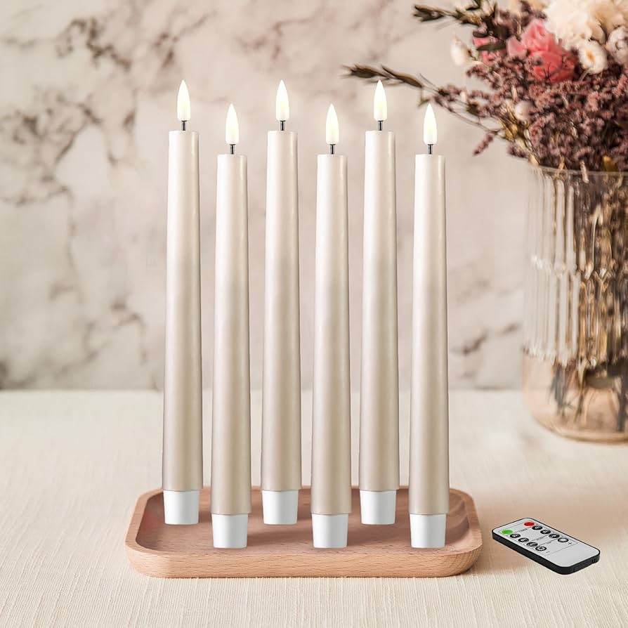 Eywamage Nude Flickering Flameless Taper Candles with Remote, Real Wax Battery Operated LED Candl... | Amazon (US)