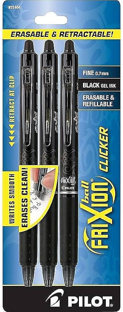PILOT FriXion Clicker Erasable, Refillable & Retractable Gel Ink Pens, Fine Point, Black Ink, 3-P... | Amazon (US)
