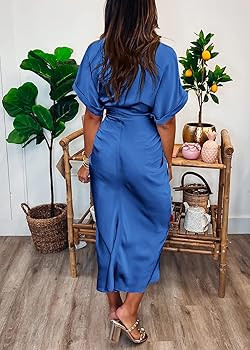 Women 2023 Button Down Ruched Shirt Dresses Short Sleeve Lapel V Neck Elegant Party Spring Summer... | Amazon (US)