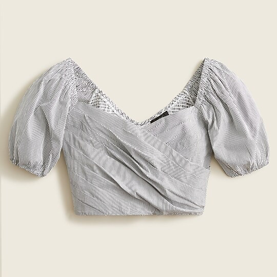 J.Crew: Puff-sleeve Organic Cotton Cropped Top In Stripe For Women | J. Crew US