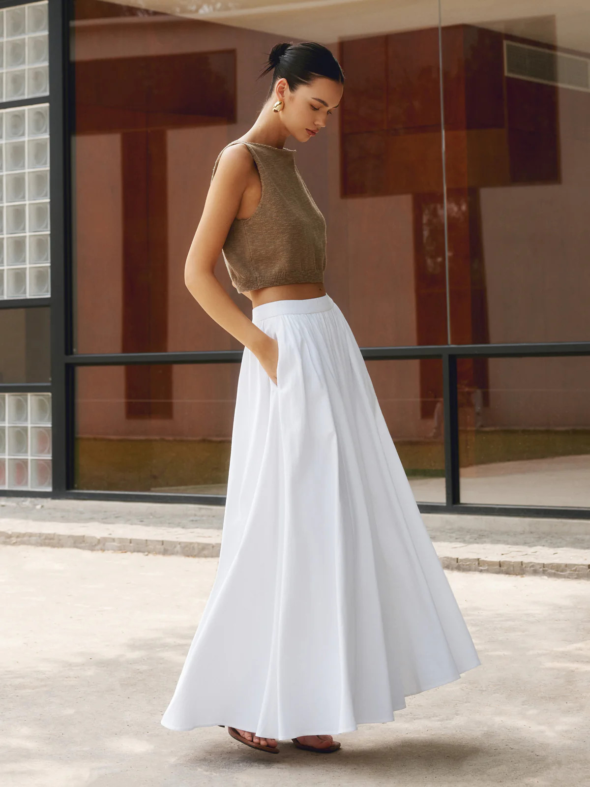 Linen Pleated Maxi Skirt | Commense
