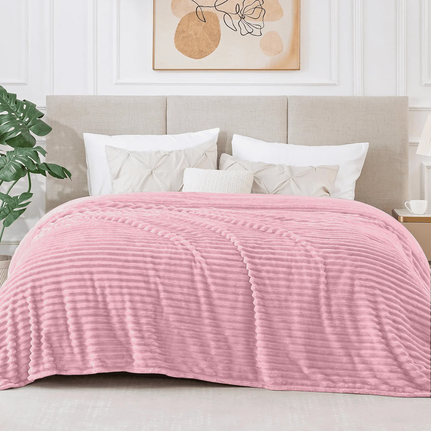 Queen Size Blanket for Couch,Sofa,Bed, 230GSM Super Soft Striped Beige Bed Blanket for Office Pic... | Walmart (US)