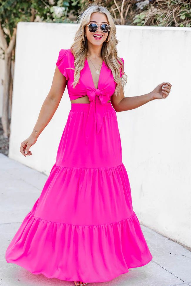 Think Pink Tiered Maxi Skirt, Small - Pink Lily | Pink Lily
