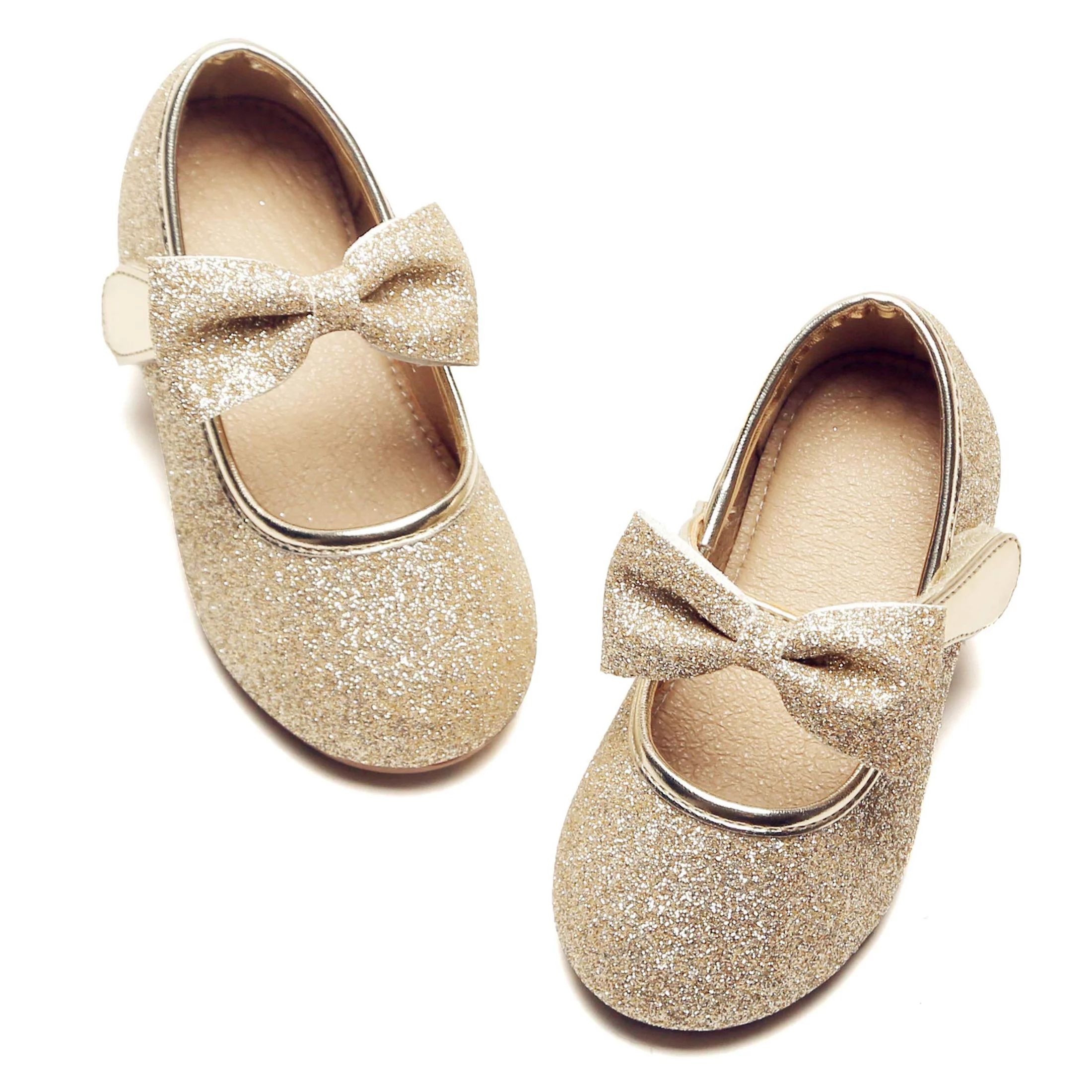 Little Girl Gold Dress Shoes Size 1 - Girl Ballet Flats Wedding Party - Walmart.com | Walmart (US)