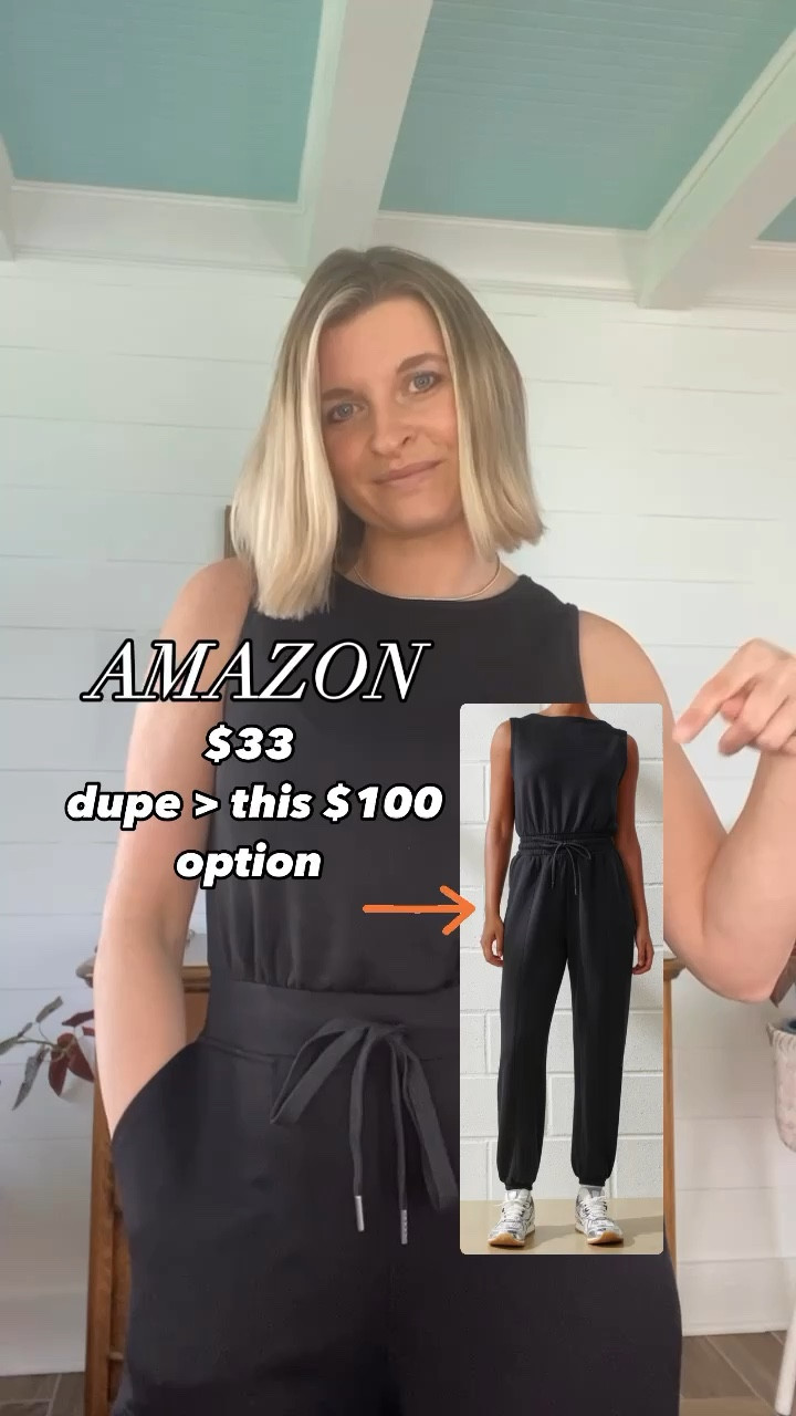 I’m in love 😻 with this Amazon dupe! IMO it’s a more polished version of the higher price option. Material is soft + stretchy 🙌🏽 This would be flawless with tennis shoes or sandals. Throw on a Jean jacket or sweat shirt for cool temp mornings.
:
I’m 5’3 130lbs and wearing size small. I do feel it runs true to size. Material is both forgiving and stretchy. I love the elastic band across back for a more seamless fit. 

#LTKstyletip #LTKfindsunder50 #LTKVideo