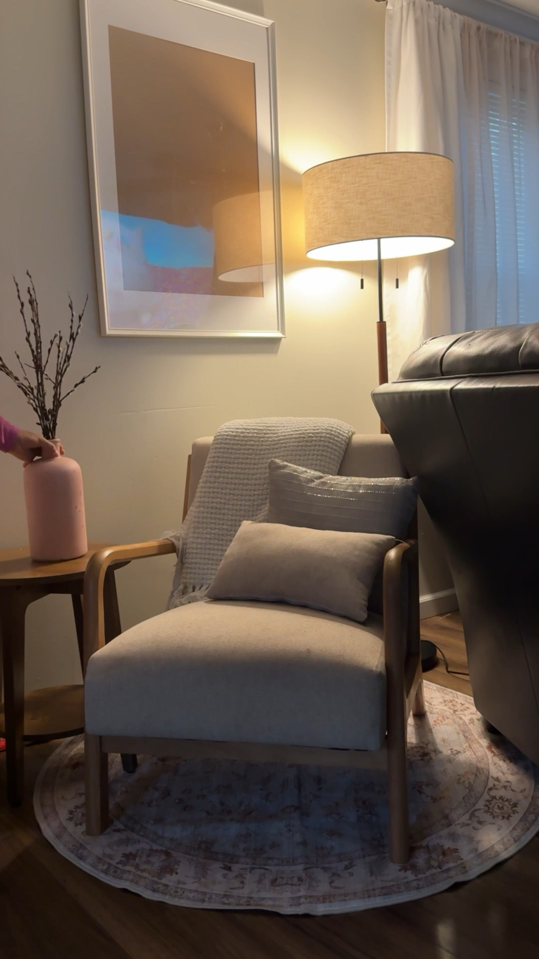 I felt like this corner was missing something, found this beautiful rug on Amazon, it’s perfect. Added the extra layer to separate the wood tones. Now all I need is a family picture to add to the frame. 

#LTKHome #LTKFindsUnder100
