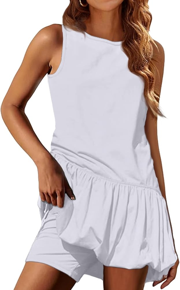 Womens Athletic Sleeveless Dress Crew Neck Sleeveless Tank Dress Hot Shot Bubble Set with Shorts ... | Amazon (US)
