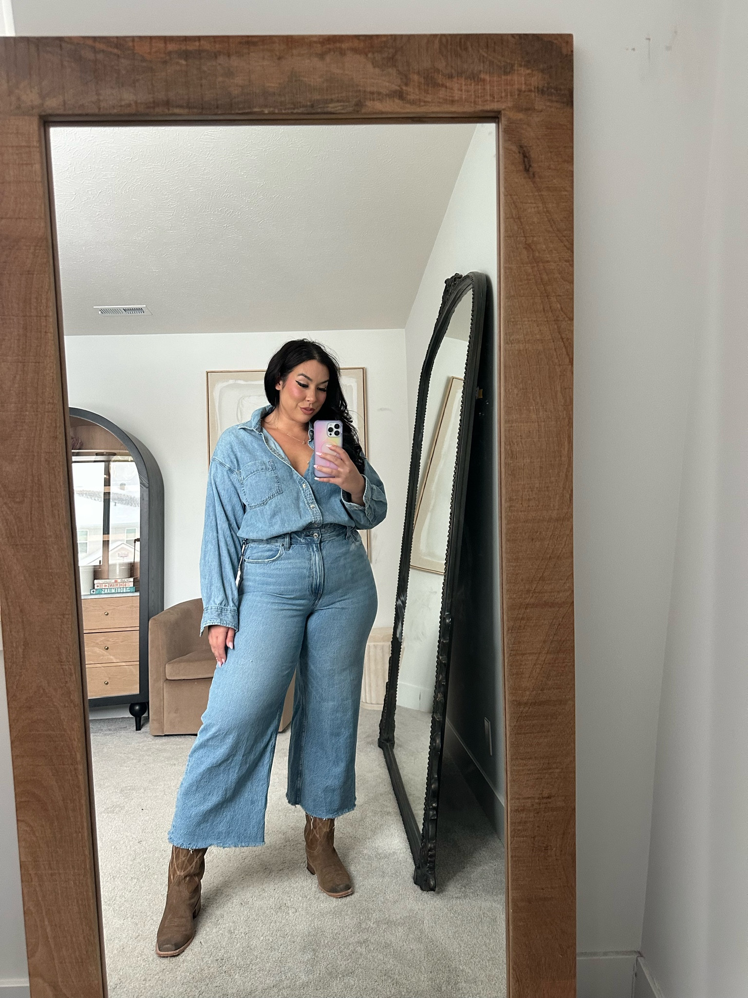 all denim winter outfit! 

midsize winter outfit, all denim outfit, midsize fashion, matching denim, abercrombie denim, abercrombie jeans, brown booties, simple winter outfit 

#LTKStyleTip #LTKMidsize #LTKFindsUnder100