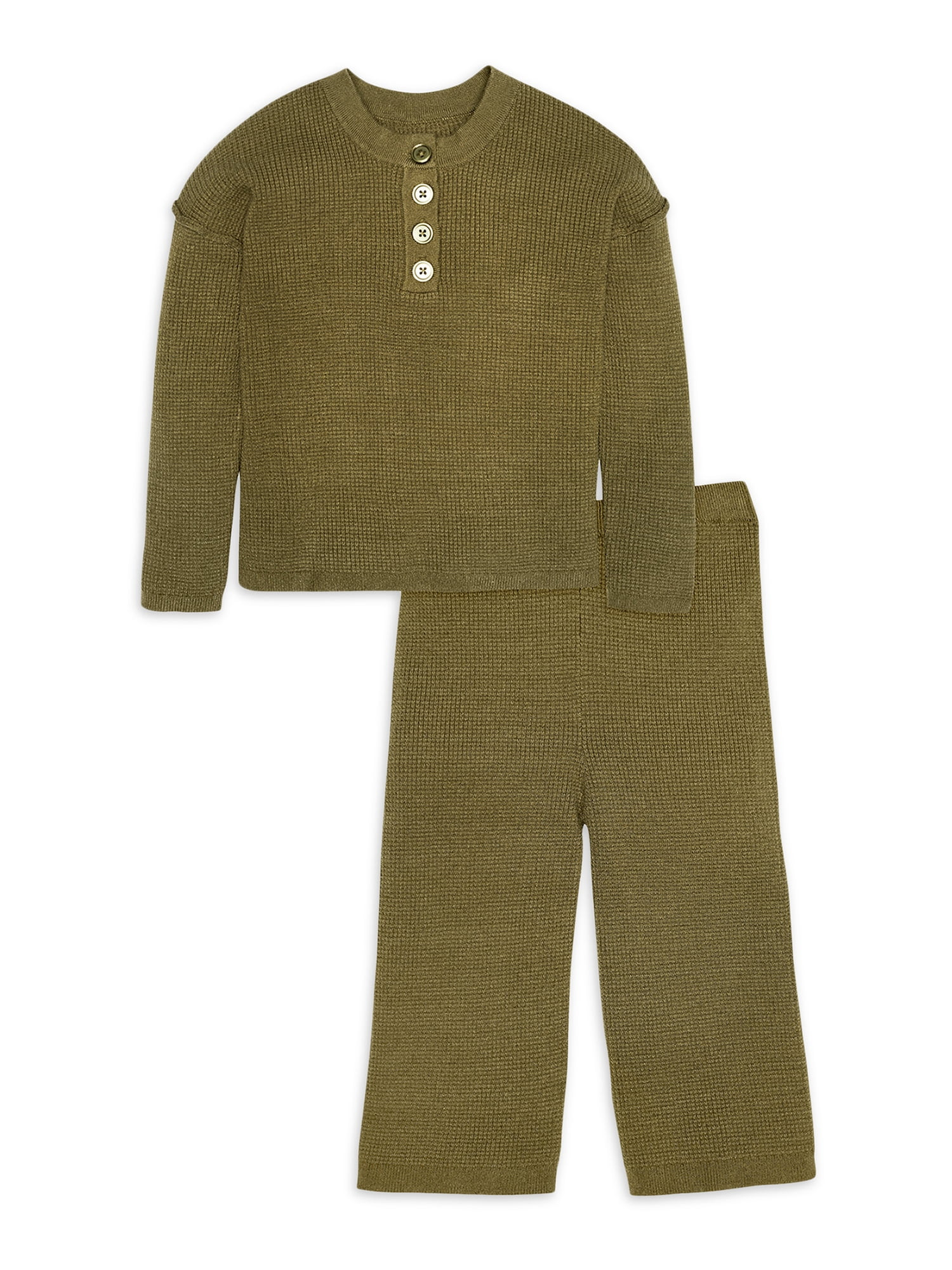 Modern Moments By Gerber Baby and Toddler Girl Henley Sweater and Wide-Leg Pant, 2-Piece Set, 12M... | Walmart (US)